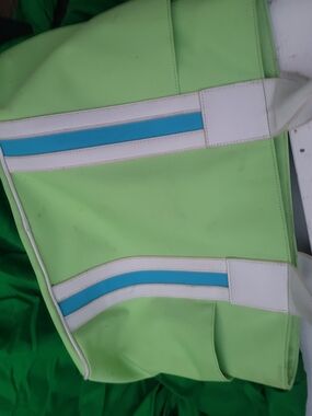 Sonoma Lime Green Tote with White and Blue Stripes